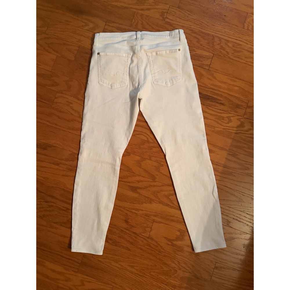 7 For All Mankind Skinny Jeans 31 White Mid Rise Stretch Denim Womens